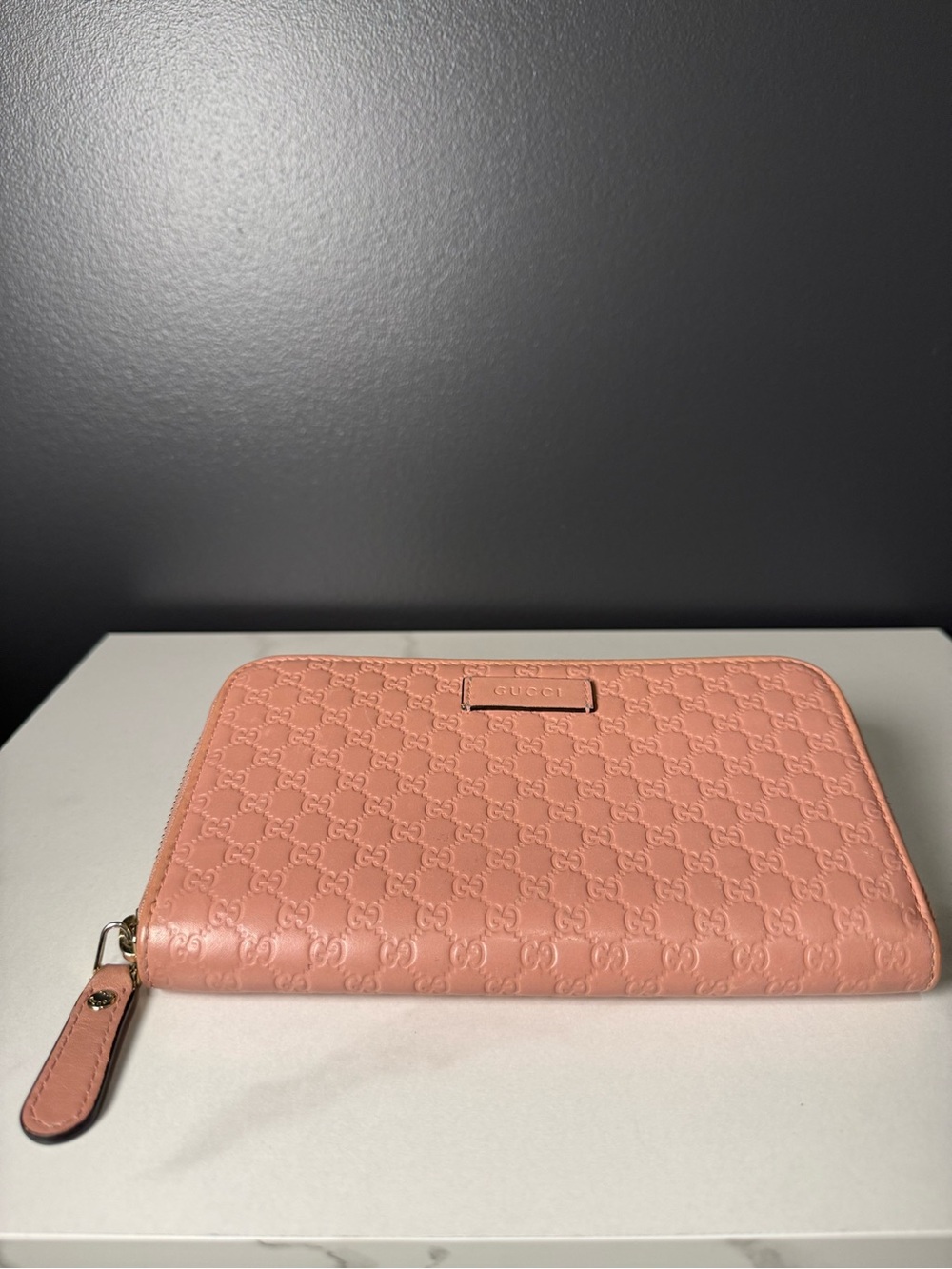Gucci Peach Pink Embossed Zip-Around Wallet